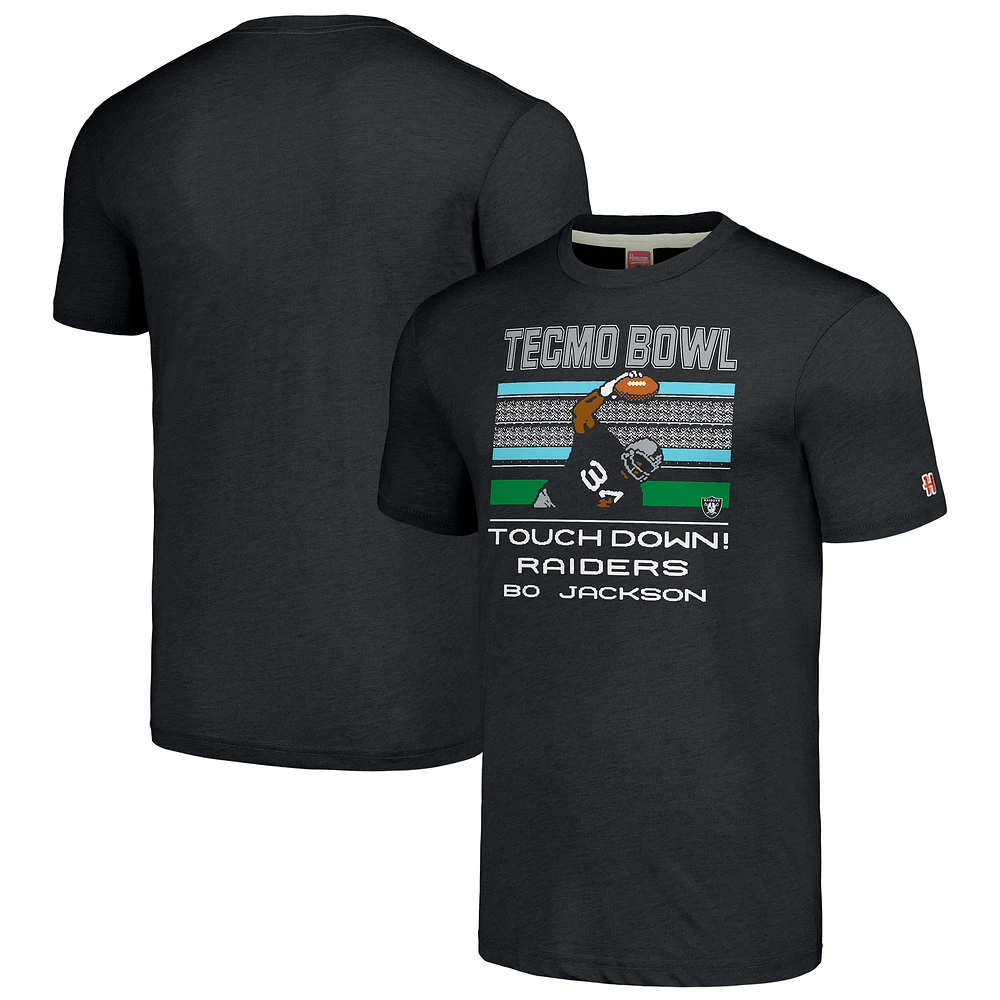 Men's Homage Bo Jackson Charcoal Las Vegas Raiders Tecmo Bowl Retired Player Graphic Tri-Blend T-Shirt