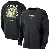 Men's Nike Black Milwaukee Bucks Courtside Oversized Long Sleeve T-Shirt