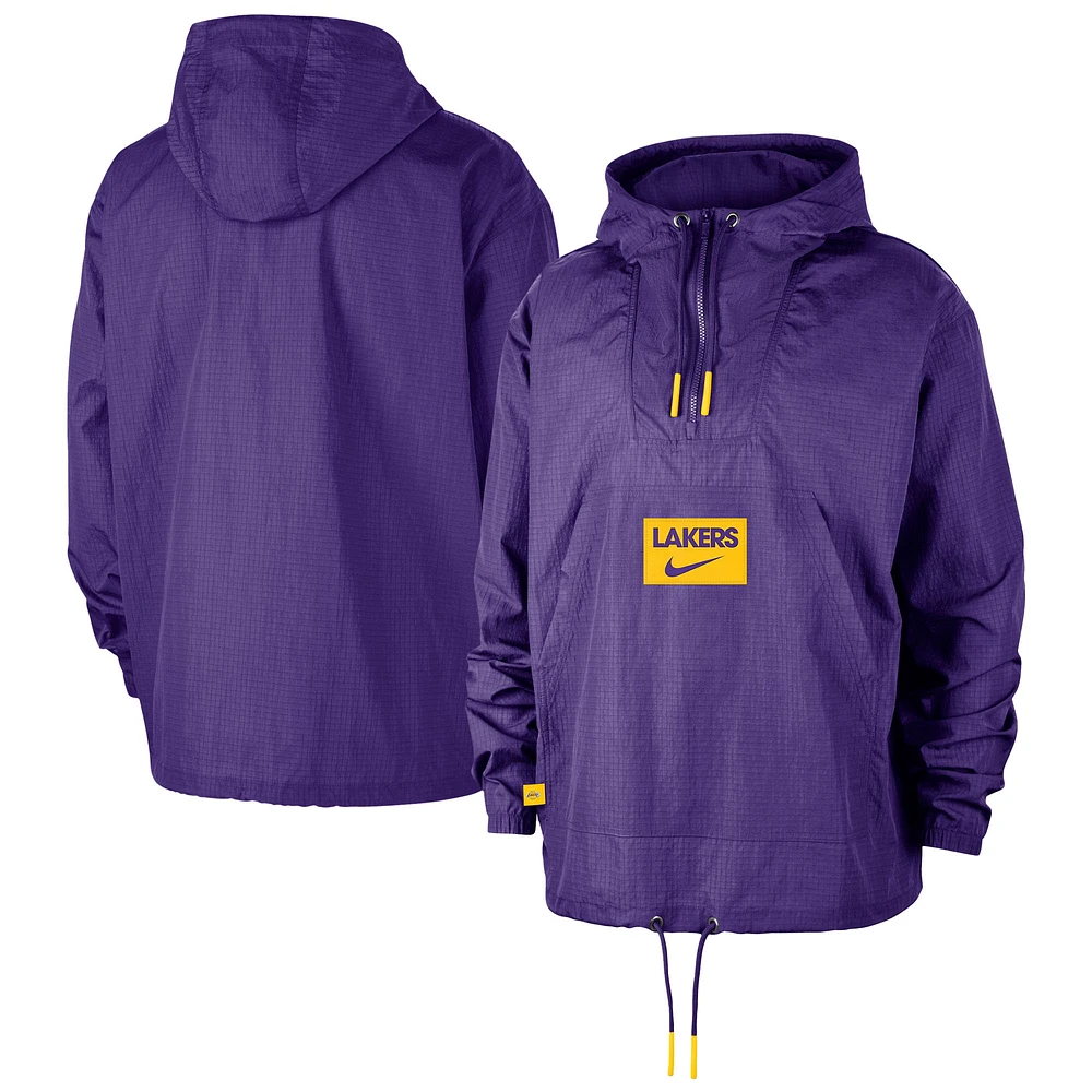 Men's Nike  Purple Los Angeles Lakers Courtside Premium Club Anorak Quarter-Zip Pullover Hoodie