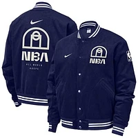 Men's Nike Blue NBA All World Hoops Team 31 Trend Corduroy Full-Snap Bomber Jacket