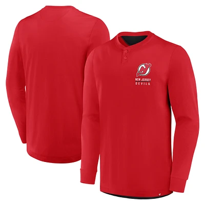 Men's Fanatics Red New Jersey Devils Adrenaline Push Long Sleeve Henley Shirt