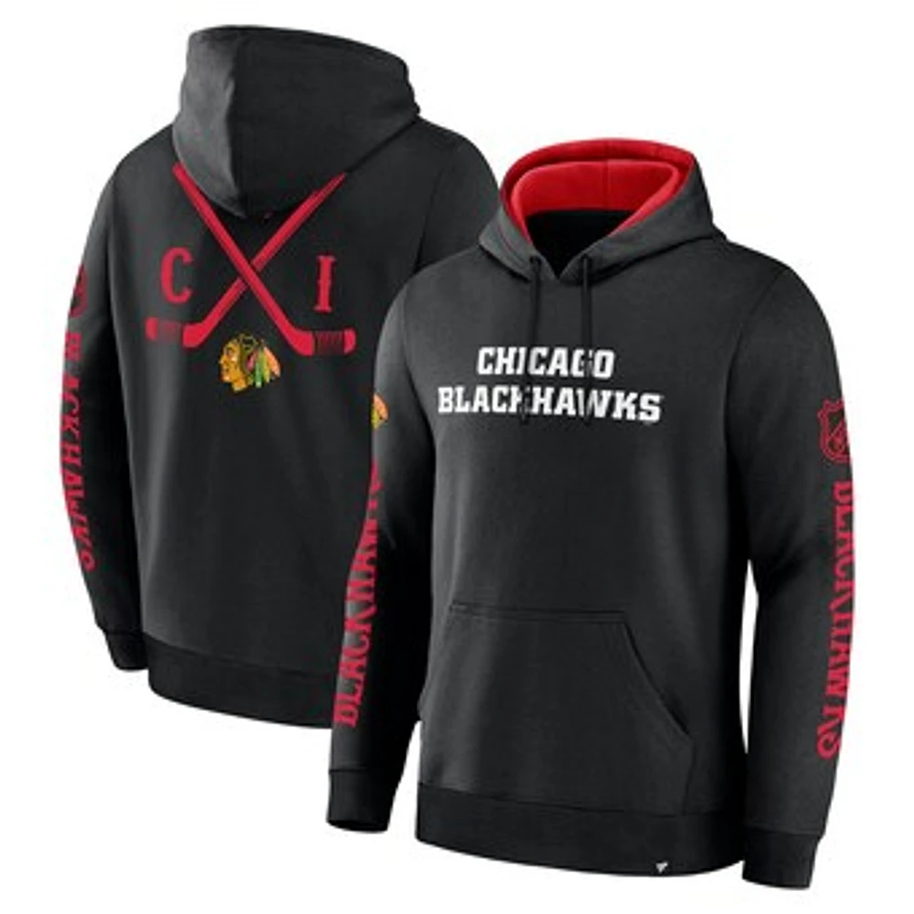 Men's Fanatics Black Chicago Blackhawks Big City Legacy Fleece Pullover Hoodie