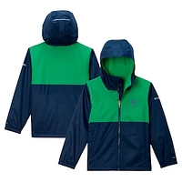 Youth Columbia Navy Notre Dame Fighting Irish Rainy Fields Lined Omni-Tech Full-Zip Hoodie Jacket