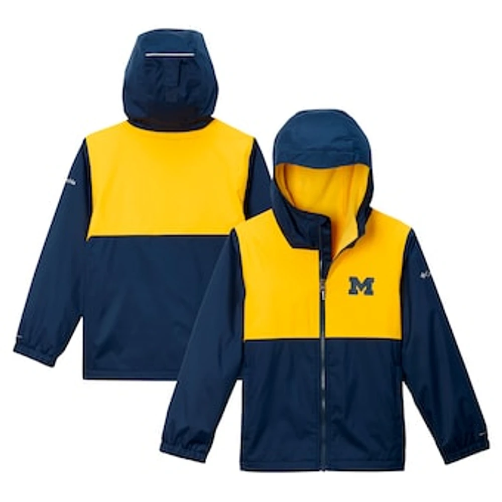 Youth Columbia Navy Michigan Wolverines Rainy Fields Lined Omni-Tech Full-Zip Hoodie Jacket