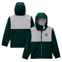 Youth Columbia Green Michigan State Spartans Rainy Fields Lined Omni-Tech Full-Zip Hoodie Jacket