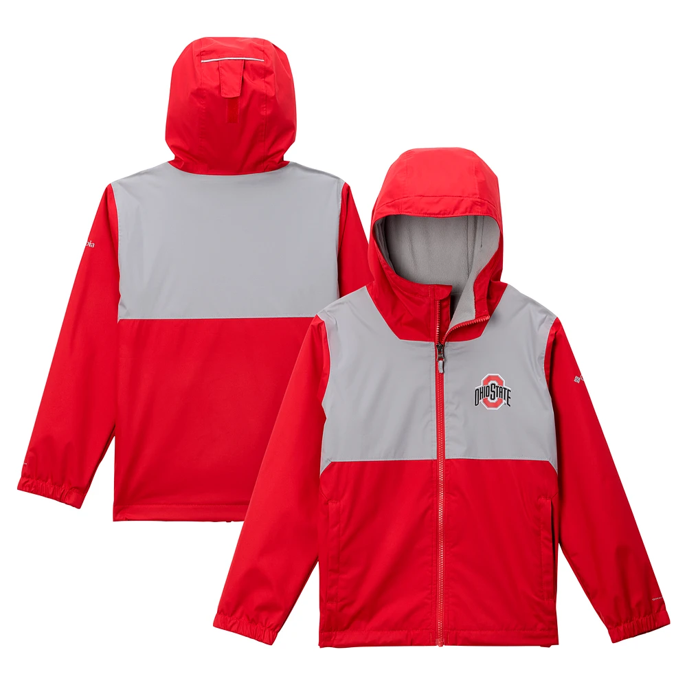 Youth Columbia Scarlet Ohio State Buckeyes Rainy Fields Lined Omni-Tech Full-Zip Hoodie Jacket