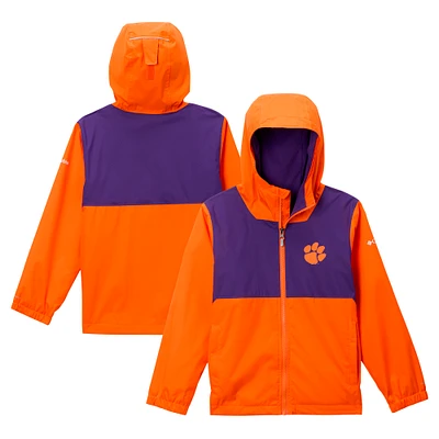 Youth Columbia Orange Clemson Tigers Rainy Fields Lined Omni-Tech Full-Zip Hoodie Jacket