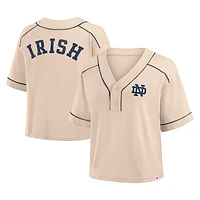Women's Fanatics Tan Notre Dame Fighting Irish Oversized Dominant Force Cropped V-Neck T-Shirt