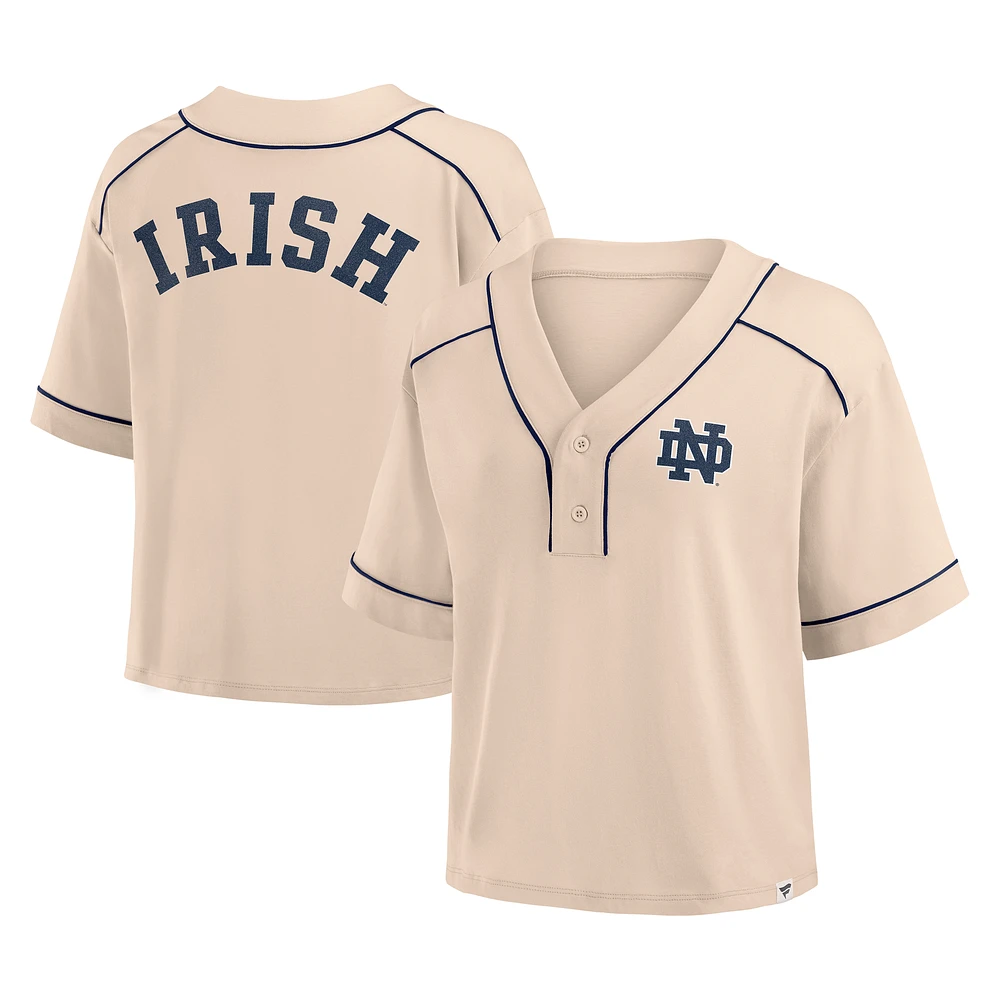 Women's Fanatics Tan Notre Dame Fighting Irish Oversized Dominant Force Cropped V-Neck T-Shirt
