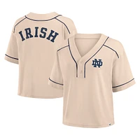Women's Fanatics Tan Notre Dame Fighting Irish Oversized Dominant Force Cropped V-Neck T-Shirt
