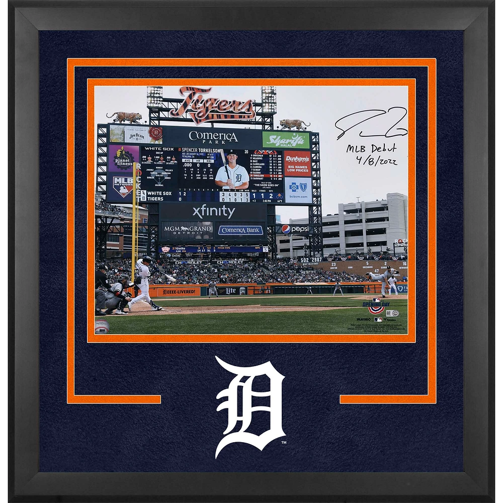 Spencer Torkelson Detroit Tigers Autographed Deluxe Framed 16" x 20" First At Bat Photograph with "MLB Debut 4-8-22" Inscription