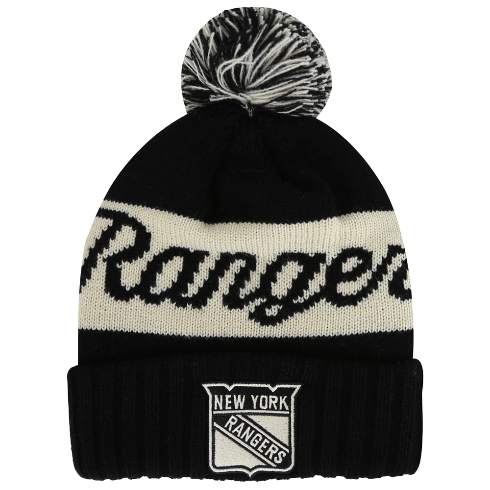 Men's American Needle Black/Cream New York Rangers Adeline Cuffed Knit Hat with Pom