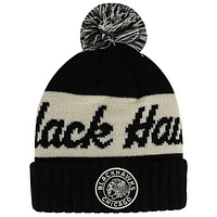 Men's American Needle Black/Cream Chicago Blackhawks Adeline Cuffed Knit Hat with Pom