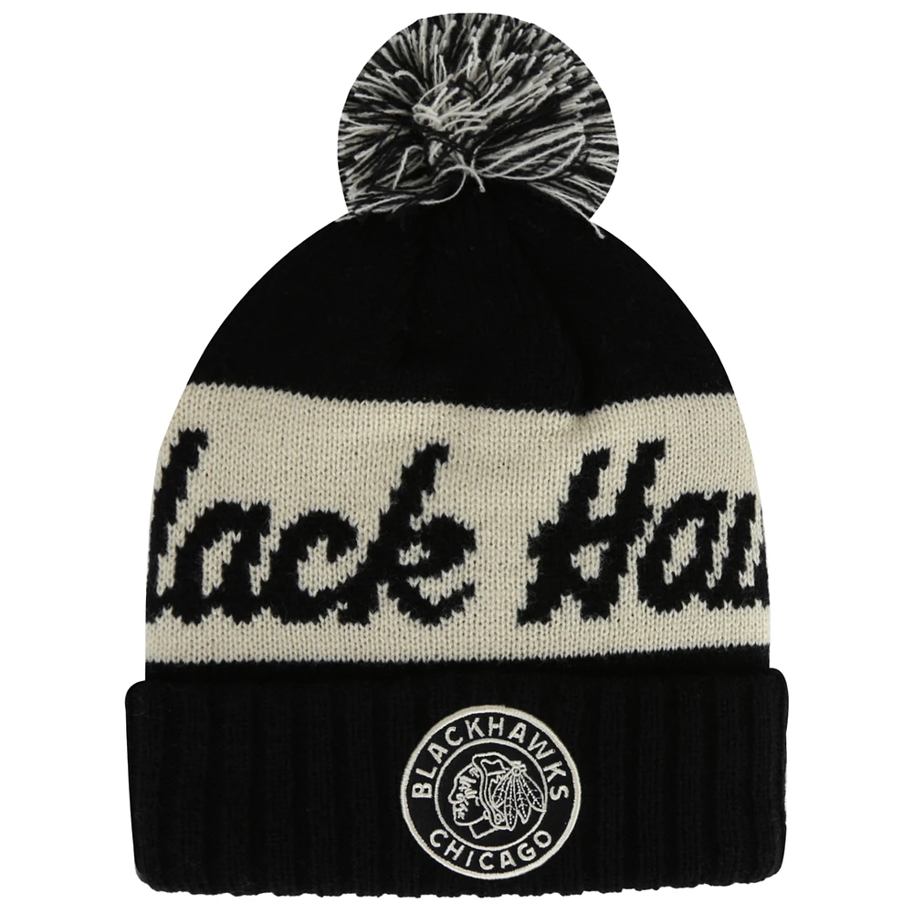 Men's American Needle Black/Cream Chicago Blackhawks Adeline Cuffed Knit Hat with Pom