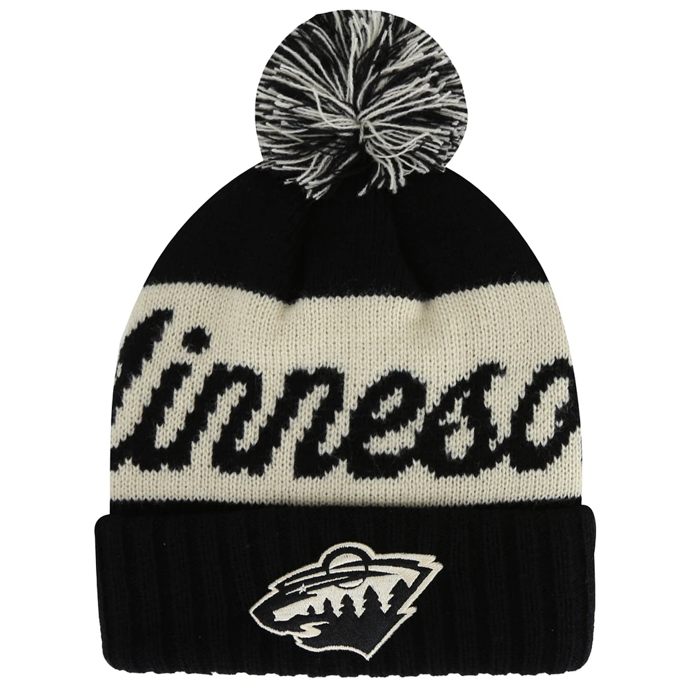 Men's American Needle Black/Cream Minnesota Wild Adeline Cuffed Knit Hat with Pom