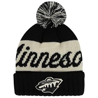 Men's American Needle Black/Cream Minnesota Wild Adeline Cuffed Knit Hat with Pom