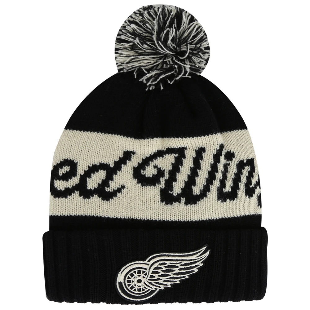 Men's American Needle Black/Cream Detroit Red Wings Adeline Cuffed Knit Hat with Pom