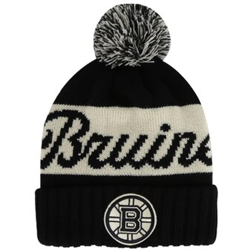 Men's American Needle Black/Cream Boston Bruins Adeline Cuffed Knit Hat with Pom