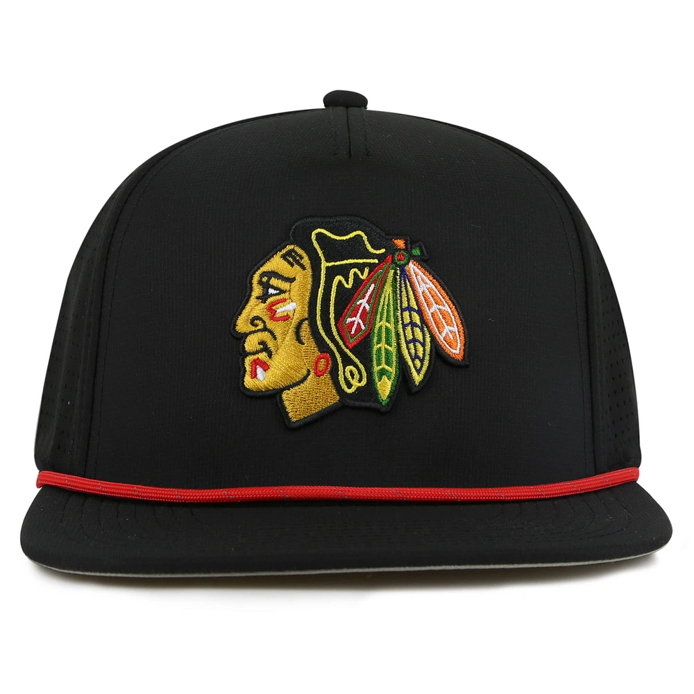 Men's American Needle  Black Chicago Blackhawks Buxton Pro Tech Adjustable Hat