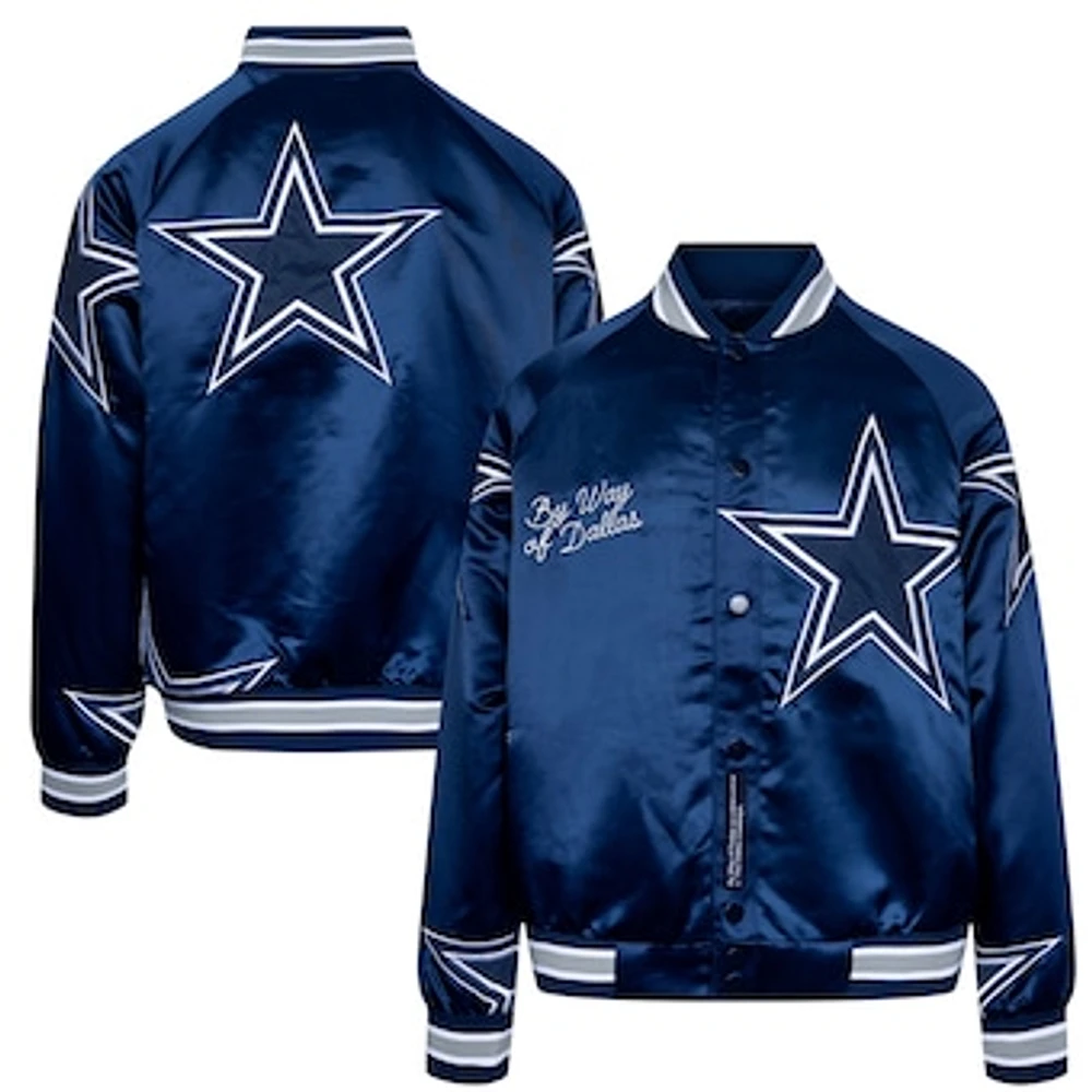 Unisex By Way of Dallas  Navy Dallas Cowboys Reflective Star Satin Varsity Full-Snap Jacket