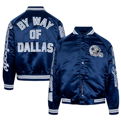 Unisex By Way of Dallas  Navy Cowboys Reflective EIAS Satin Varsity Full-Snap Jacket