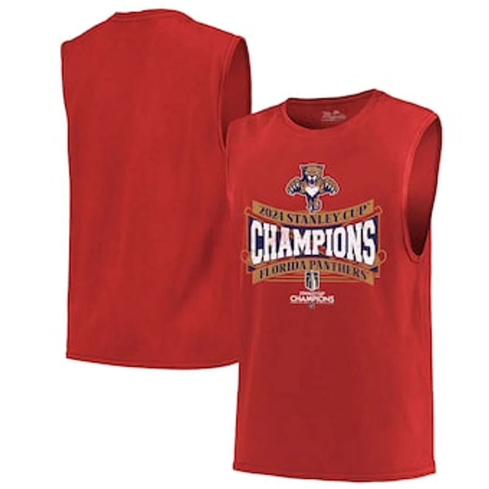 Men's Majestic Threads  Red Florida Panthers 2024 Stanley Cup Champions Softhand Muscle Tank Top