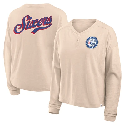 Women's Fanatics Natural Philadelphia 76ers Boxed Out Drop Fashion Long Sleeve T-Shirt