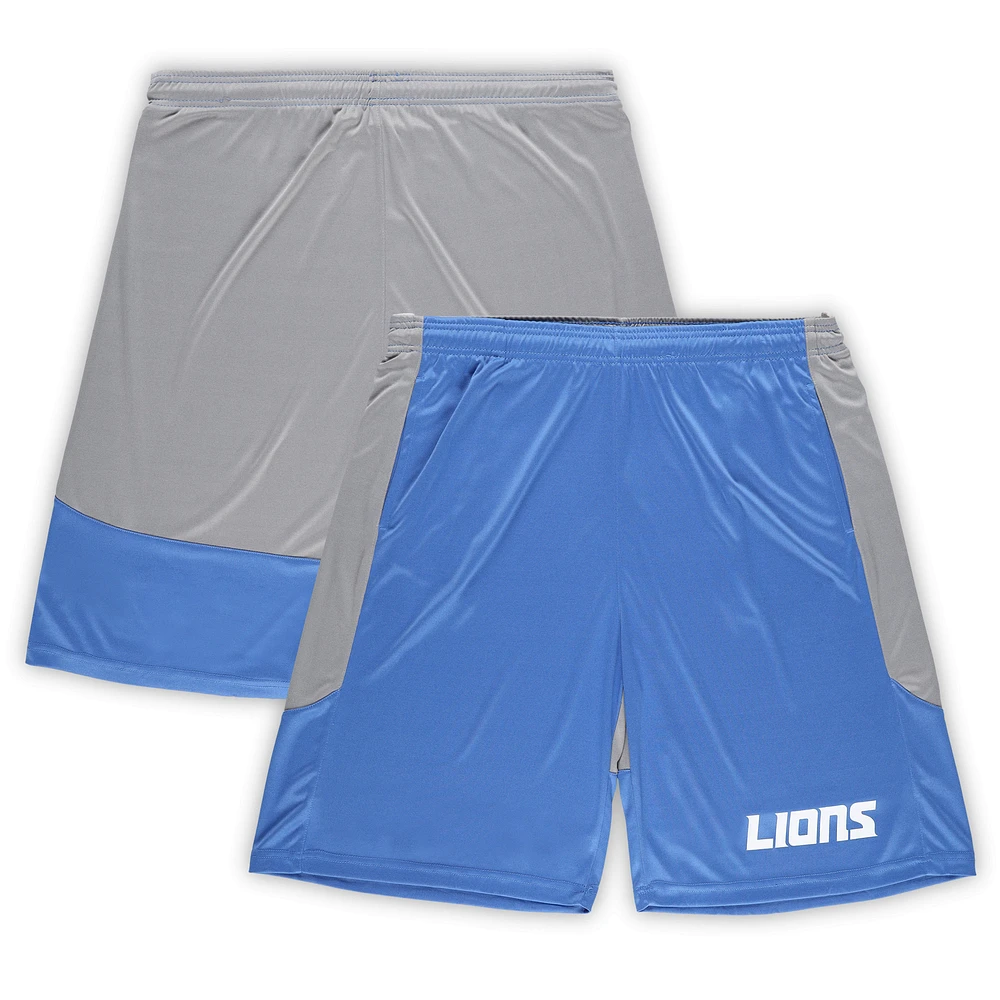 Men's Fanatics Blue/Silver Detroit Lions Big & Tall Synthetic Launch Shorts