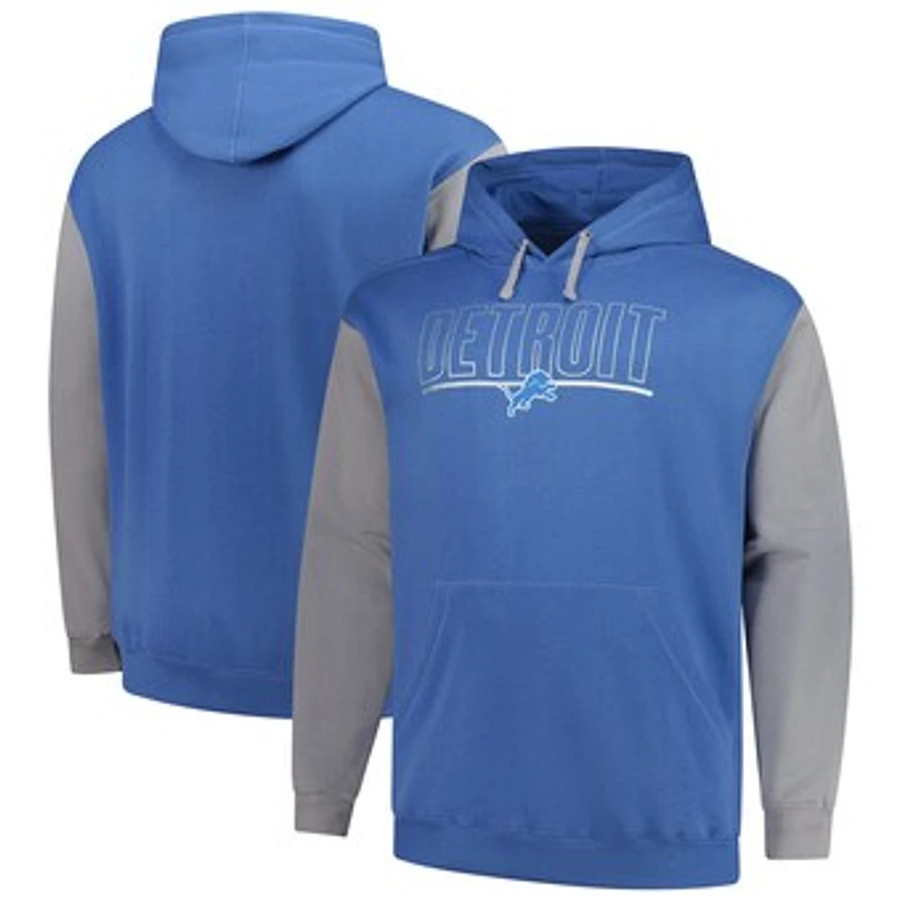 Men's Fanatics Blue Detroit Lions Big & Tall Outline Pullover Hoodie