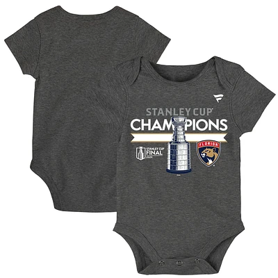 Newborn Fanatics  Heather Charcoal Florida Panthers 2024 Stanley Cup Champions Locker Room Bodysuit