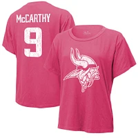 Women's Majestic Threads J.J. McCarthy Pink Minnesota Vikings Name & Number T-Shirt