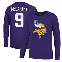 Men's Majestic Threads J.J. McCarthy Purple Minnesota Vikings Name & Number Long Sleeve T-Shirt