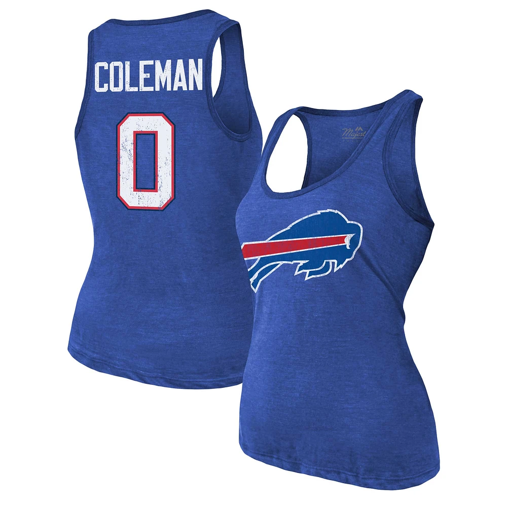 Women's Majestic Threads Keon Coleman Royal Buffalo Bills Name & Number Tri-Blend Scoop Neck Tank Top