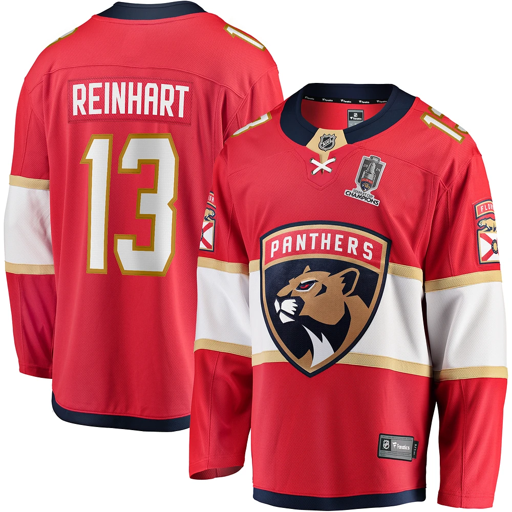 Men's Fanatics Sam Reinhart Red Florida Panthers Home 2024 Stanley Cup Champions Breakaway Player Jersey