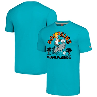 Unisex NFL x Homage Beavis and Butt-Head Teal Miami Dolphins Tri-Blend T-Shirt