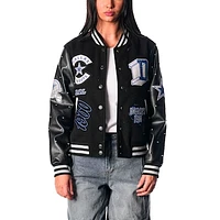 Women's The Wild Collective Black Dallas Cowboys Varsity Full-Snap Sparkle Jacket