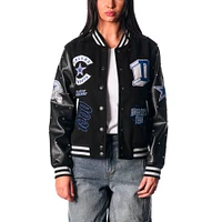 Women's The Wild Collective Black Dallas Cowboys Varsity Full-Snap Sparkle Jacket