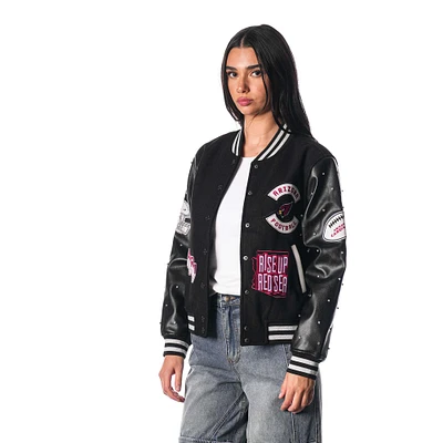 Women's The Wild Collective Black Arizona Cardinals Varsity Full-Snap Sparkle Jacket