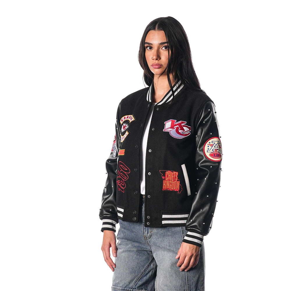 Women's The Wild Collective Black Kansas City Chiefs Varsity Full-Snap Sparkle Jacket