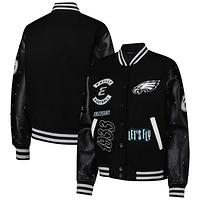 Women's The Wild Collective Black Philadelphia Eagles Varsity Full-Snap Sparkle Jacket