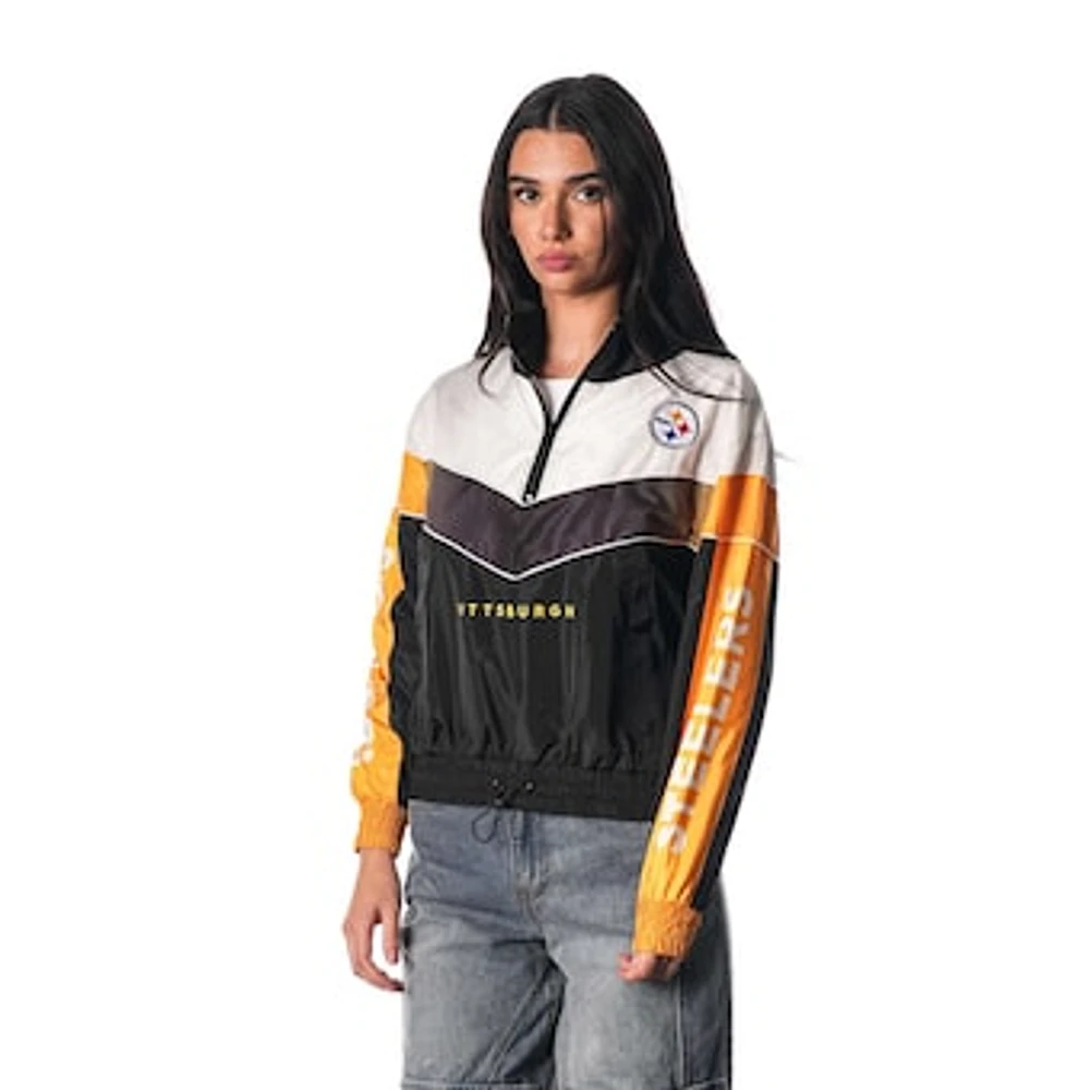 Women's The Wild Collective Black Pittsburgh Steelers 1/4 Zip Track Jacket