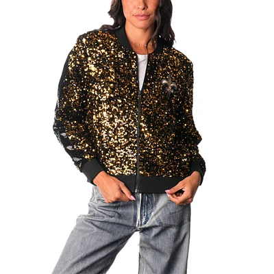 Women's The Wild Collective  Gold New Orleans Saints Sequin Full-Zip Bomber Jacket