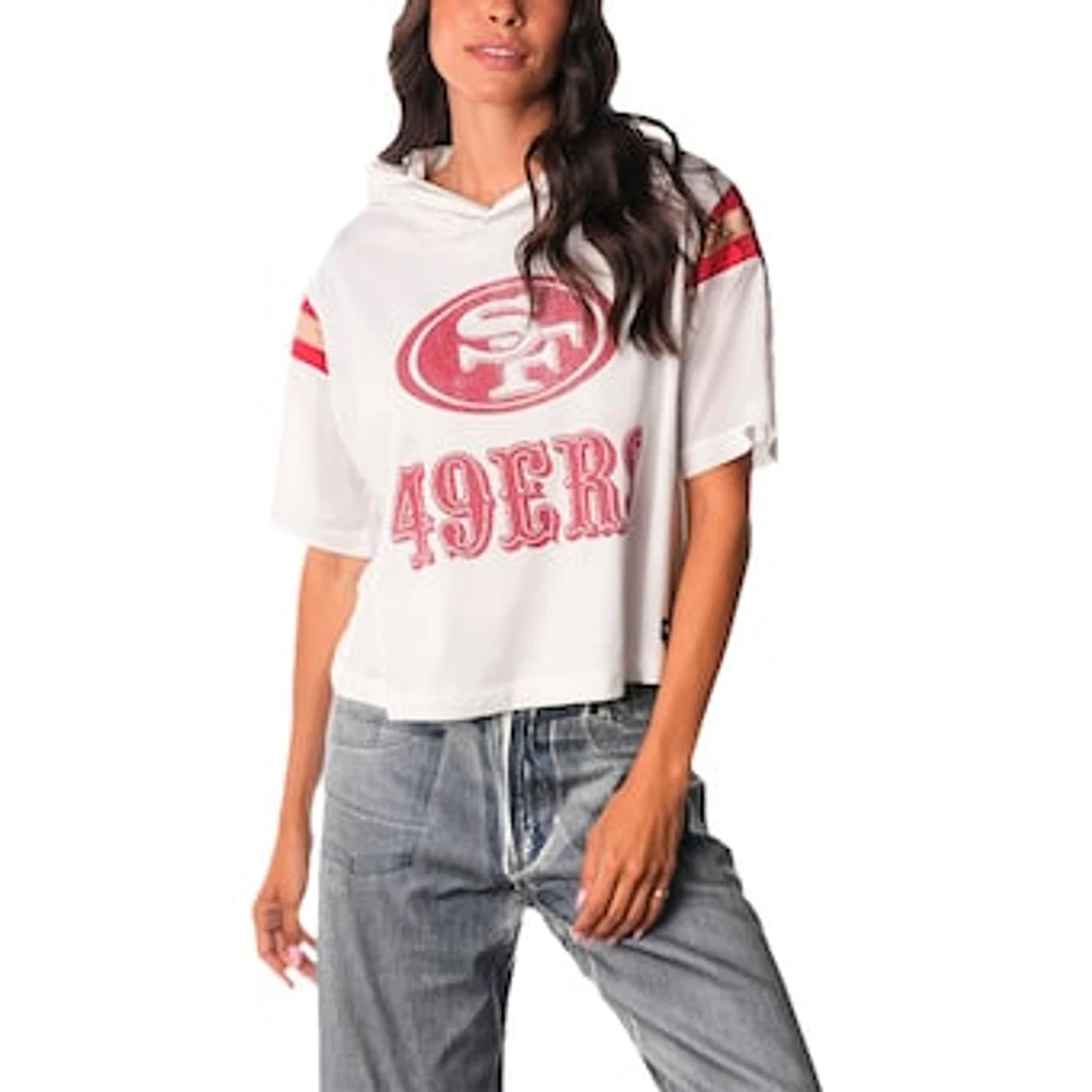 Women's The Wild Collective  White San Francisco 49ers Mesh Short Sleeve Hoodie T-Shirt