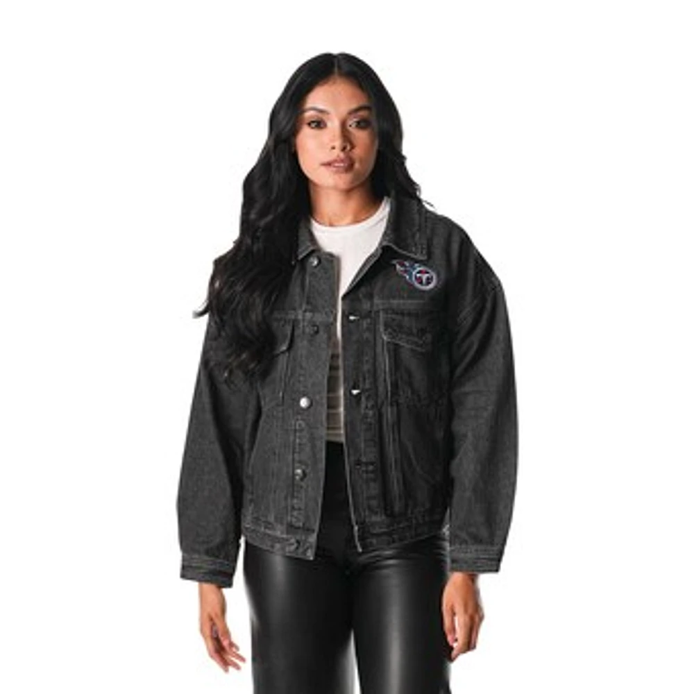 Women's The Wild Collective  Black Tennessee Titans Denim Sequin Fringe Button-Up Jacket