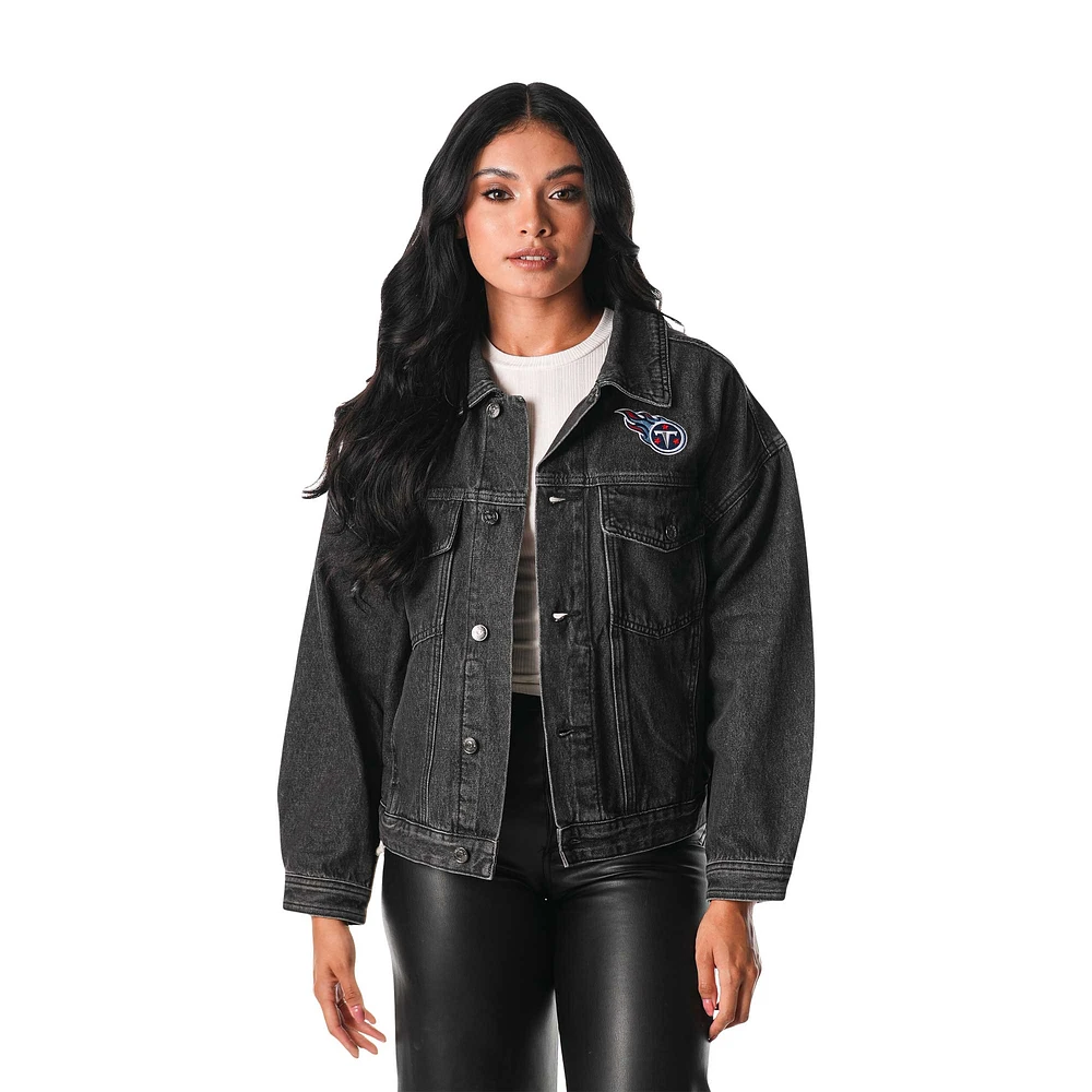 Women's The Wild Collective  Black Tennessee Titans Denim Sequin Fringe Button-Up Jacket