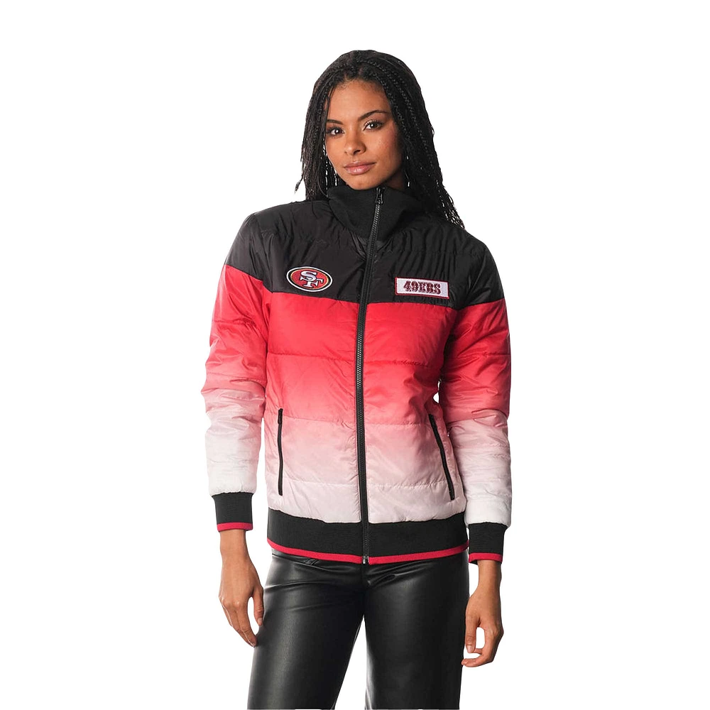 Women's The Wild Collective  Scarlet San Francisco 49ers Ombre Full-Zip Puffer Jacket