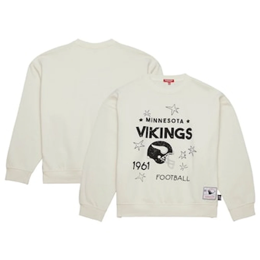 Women's Mitchell & Ness  Cream Minnesota Vikings Throwback Logo 3.0 Pullover Sweatshirt