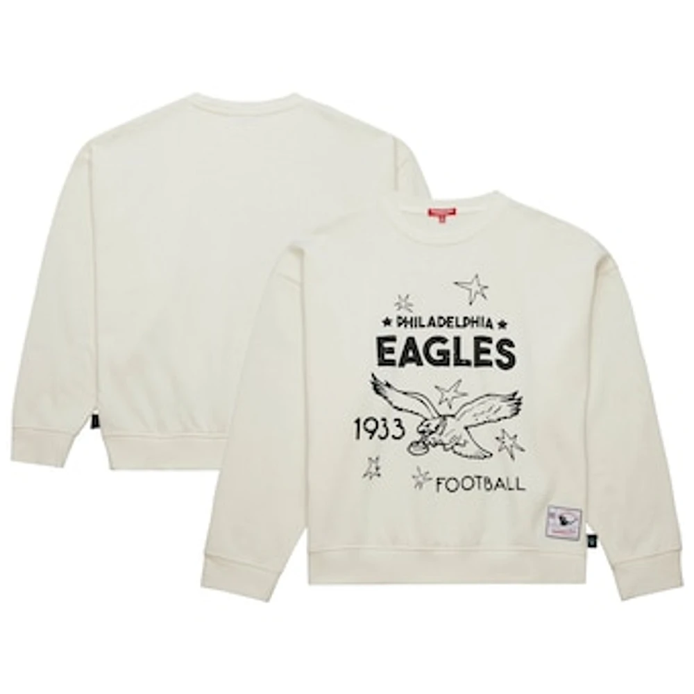 Women's Mitchell & Ness  Cream Philadelphia Eagles Throwback Logo 3.0 Pullover Sweatshirt