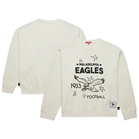 Women's Mitchell & Ness  Cream Philadelphia Eagles Throwback Logo 3.0 Pullover Sweatshirt