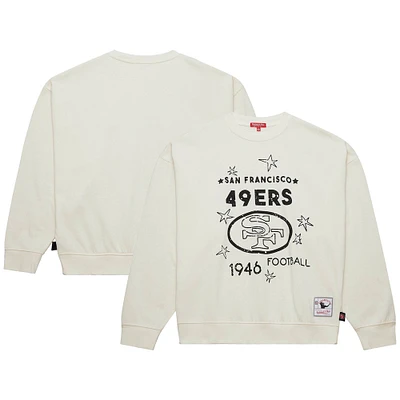 Women's Mitchell & Ness  Cream San Francisco 49ers Throwback Logo 3.0 Pullover Sweatshirt